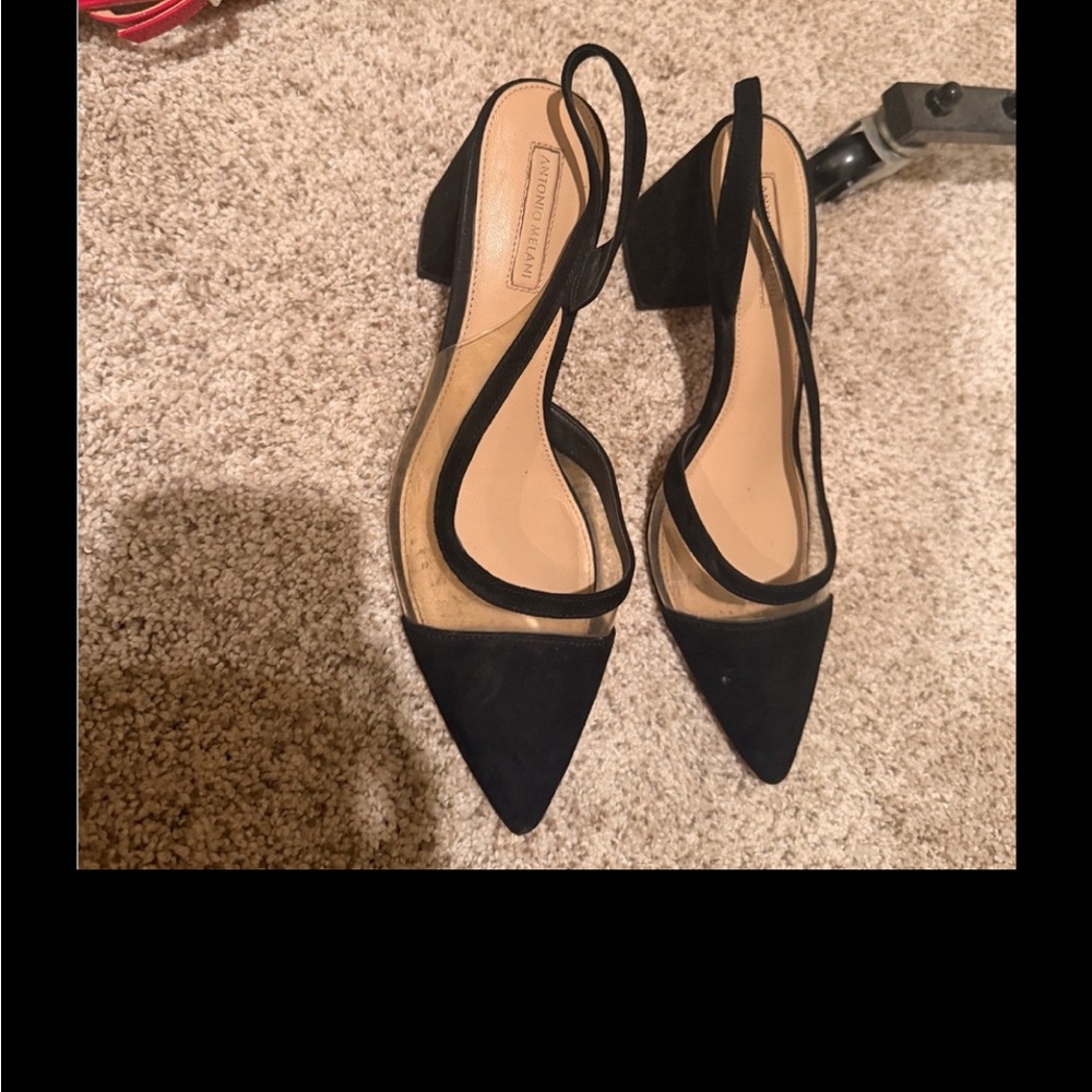 ANTONIO MELANI Black Pointed Slingback Block Heel Pumps - Picture 4 of 4